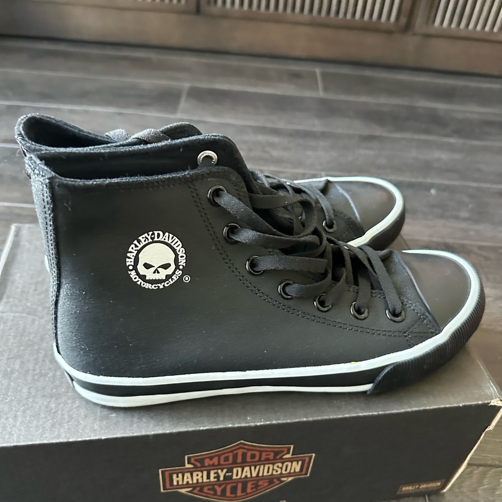 Harley-Davidson Kids Black High-Top Sneakers with White Accents